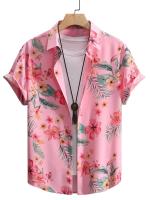 Camisa casual de manga corta con botones de albahaca rosa para hombre, playa con camisa estilo hawaiano - details 7