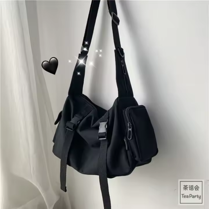 De lona a bolso cruzado de moda para mujer, bolso de hombro de color sólido, gran capacidad, estilo informal, adecuado para hombres jóvenes. - 1