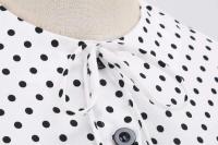 Elegante Vestido Midi con Cinturón Estilo Retro de Puntos Blancos y Negros - details 7