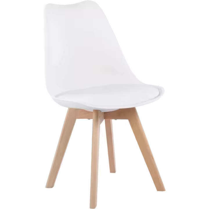 4 Sillas de Comedor Sillas Cocina Nórdicas con Asiento Tapizado y Patas de Madera Maciza de Haya, Blanco - 1