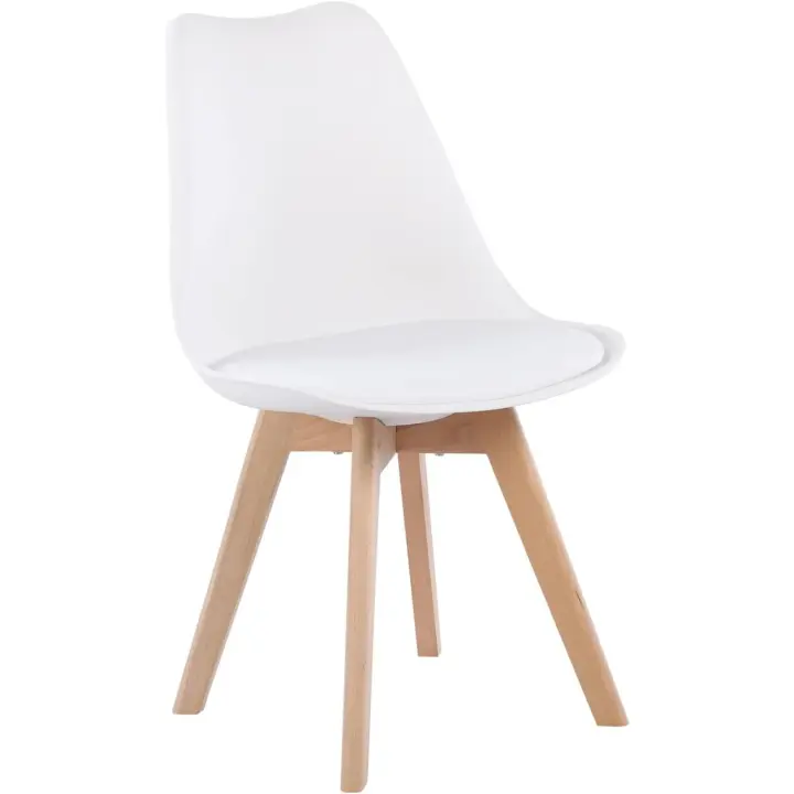 4 Sillas de Comedor Sillas Cocina Nórdicas con Asiento Tapizado y Patas de Madera Maciza de Haya, Blanco - 1