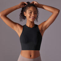 Tops para mujer, Top moldeador de punto de Color sólido, ropa de Yoga recortada en la espalda, deportes, correr, camiseta sin mangas - details 8