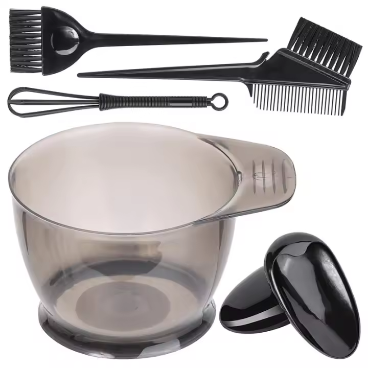 Herramienta profesional para teñir el cabello, peine de cepillo para salón y hogar, tazón para colorear, mezclador de tinte negro, 5 piezas - 1