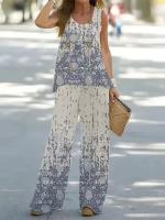Conjunto de 2 piezas para mujer, tops y pantalones estampados, chaleco elegante, pantalones de verano - details 3