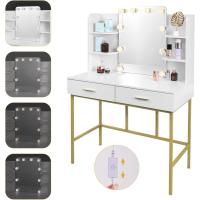 Tocador de Maquillaje Moderno con Espejo y Luces LED Mesa de Maquillaje de Dormitorio de Madera y Metal Blanco+Dorado - details 5