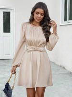 Vestido acolchado de manga larga para mujer Minifalda suave con cuello redondo - details 8