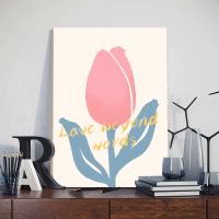 Pintura Nórdica de Tulipanes en Lienzo JUBEER con Marco Decoración para el Hogar Arte de Pared para Dormitorio Diseño de Flores en Lienzo y Acuarela - details 4