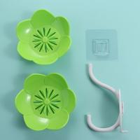Caja de jabón de plástico con forma de loto, soporte de jabón de doble capa con forma de flor montada en la pared, jabonera antideslizante con drenaje de agua - details 1
