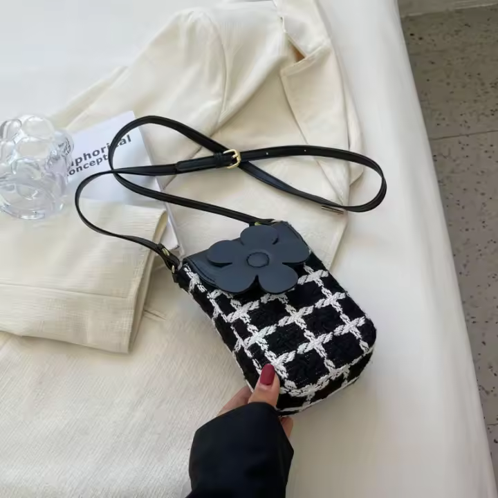 Bolso Cruzado de Verano Estilo Coreano Pequeño, a Cuadros, Bolso de Teléfono de Lana, Bolso de Moda para Mujeres - 1