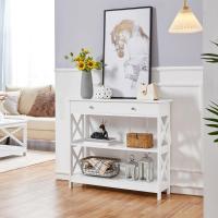 Mueble Auxiliar Vintage Consola Recibidora Estrecha Cajón Gran para Sala Diseño de Pasillo Blanco - details 7