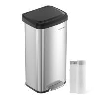 Cubo de basura de acero inoxidable de 18 galones, con Pedal de paso con tapa abierta, cierre suave, gran ahorro de espacio, Sier y negro - details 1