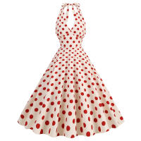 Vestido de péndulo con estampado de lunares y cuello retro estilo veraniego para mujer. - details 4
