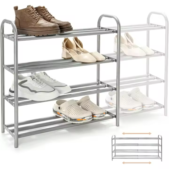 Zapatero de Metal Extensible de 4 Niveles Resistente y Duradero para 20+ Pares de Zapatos - 1