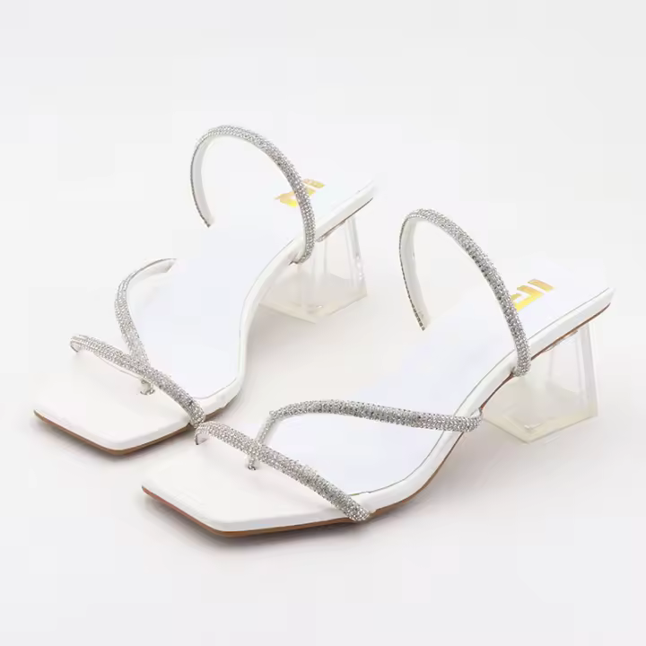 Pantuflas sencillas de tacón alto con tanga fina y diamantes de imitación - 1