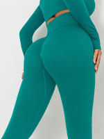 Pantalones de yoga con efecto push-up para mujer, mallas deportivas sin costuras, de secado rápido, de color sólido, para gimnasio y correr - details 1