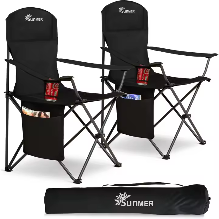 Silla de Camping-BK-2Pcs-104004 Camping, Negro, Talla única - 1