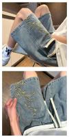 Pantalones Cortos de Denim Bordados para Hombres Moda Callejera Hip Hop Estilo Vintage de Pierna Ancha - details 10