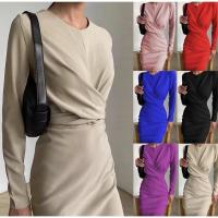 Vestido Largo Elegante Para Mujer Con Cintura Ajustada Y Hips Slim Estilo Retro Francés Para Otoño Vestido De Oficina Con Cuello Redondo Y Mangas Largas - details 1
