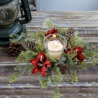 Corona de velas de flores artificiales, piña, 25CM, anillos de vela, suministros para fiestas, candelabro de hoja verde, corona, decoración navideña - details 3