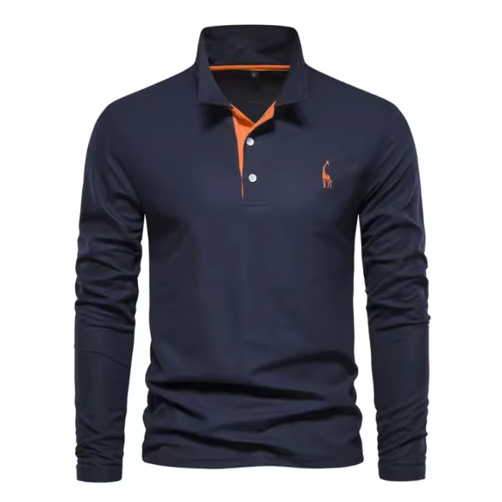 Polos hombre manga larga ropa hombre día del padre 2025 nuevos hombres ciervos bordado Polo camisas Color sólido manga larga negocios sociales hombre - 1