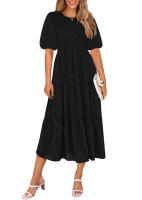 Vestidos de gasa para mujer, vestidos casuales de verano con cintura y tobillo, manga corta, cuello redondo, vestidos largos de una línea - details 7