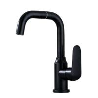 Grifo de fregadero de baño negro mate con caño giratorio de 360 °, mango único, orificio extendido con drenaje emergente de Metal - details 0