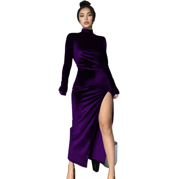 Terciopelo de moda plisado de cuello alto para mujer, temperamento delgado - 1