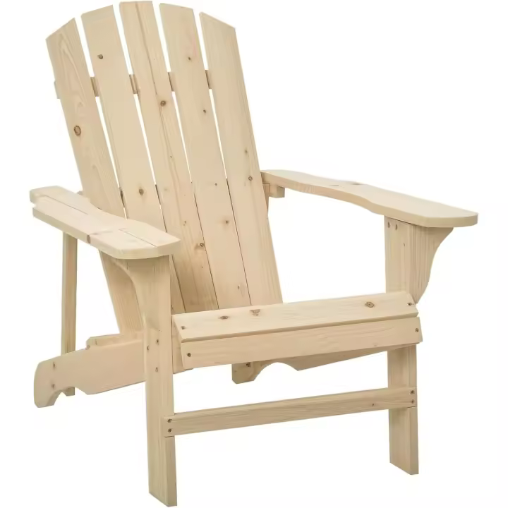 Silla Adirondack de Madera Silla de Jardín con Asiento Extra Ancho Carga 150 kg para Patio Terraza Balcón 78x89x88 cm Natural - 1