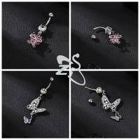 ZS-Piercing de acero inoxidable con forma de corazón para el ombligo, anillo de 14G con cristal de circonia cúbica rosa, Piercing corporal, joyería de 10MM, 1 pieza - details 4