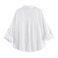 Novedad de Verano Blusa de Lino Mezclado para Mujer Top Sencillo Informal con Borde enrollado - details 2