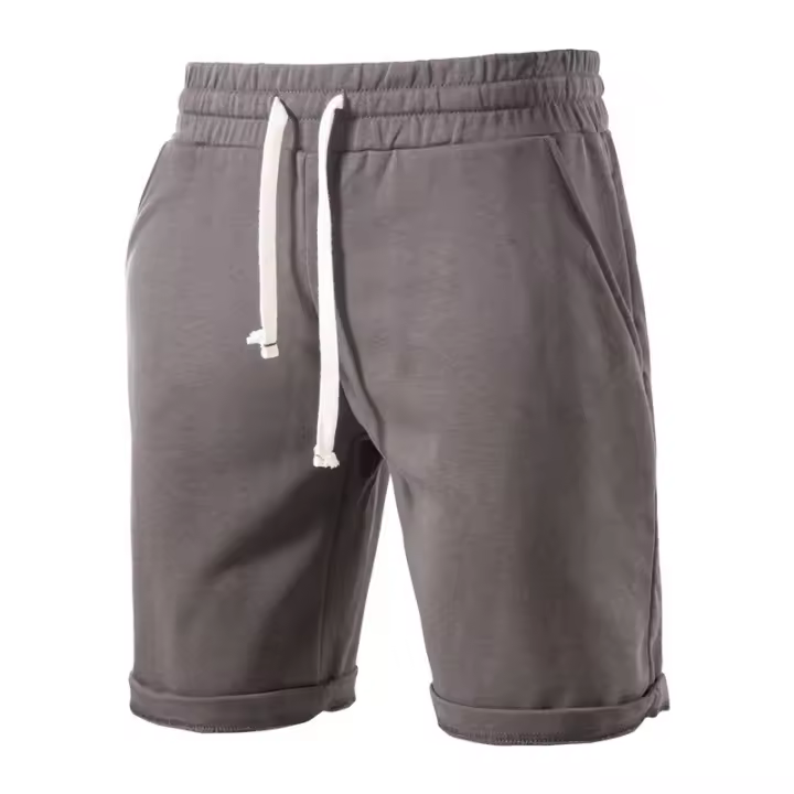 Liquidación, pantalones deportivos de color sólido con relieve de tendencia de calle británica de verano para hombres, pantalones cortos casuales de rizo lavados - 1