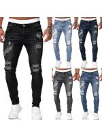 Jeans Skinny Ripped Vintage Para Hombre Pantalones De Piso Delgados De Denim Sólido Estilo Calle Moda Casual Cierre De Cremallera - details 1