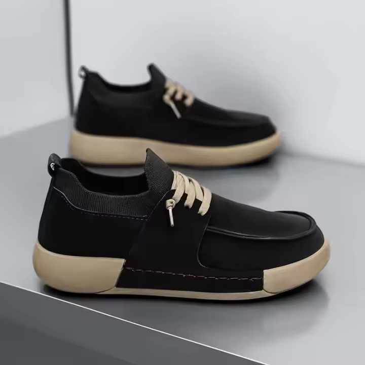 Zapatos deportivos informales a la moda para hombre, suela de goma transpirable, parte superior de PU flexible antideslizante, cierre con cordones para todas las estaciones - 1
