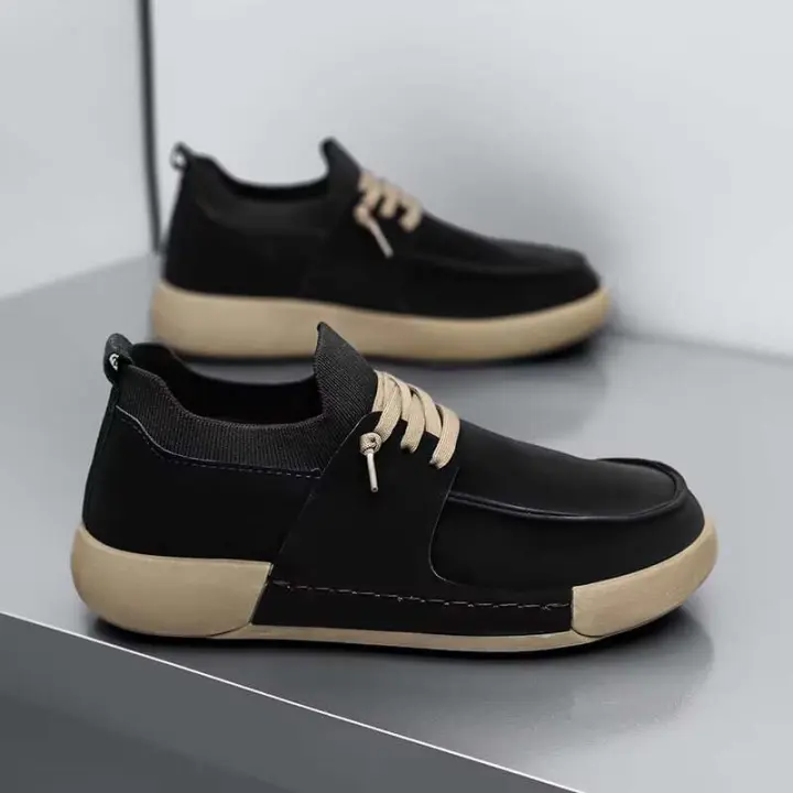 Zapatos deportivos informales a la moda para hombre, suela de goma transpirable, parte superior de PU flexible antideslizante, cierre con cordones para todas las estaciones - 1