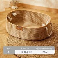 Cama de ratán tejida a mano con forma ovalada para mascotas, cesta de algodón con cuerda para rascar, estilo japonés, ideal para el verano - details 0