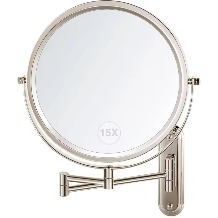 Ampliación montada en la pared 15x para pared, espejo de maquillaje de 8,5 pulgadas con 3 colores de doble cara 360 °   Baño Extensible Giratorio - 1