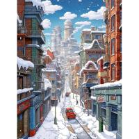 RUOPOTY Pintura de Acrílico 40x50cm con Paisaje de Nieve de Invierno en Lienzo para Decoración de Hogar y Ciudad Estilo Moderno Forma de Lienzo Peligroso para Bricolaje - details 0