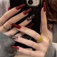 Uñas postizas ligeras y plateadas de color rojo sólido para uñas, bricolaje en casa - details 3