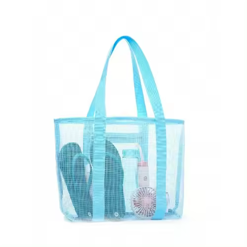 Bolsa de playa de malla de poliéster hueca, bolsa de lavado de viaje de gran capacidad, bolsa de almacenamiento para natación, bolsa de playa de malla minimalista - 1