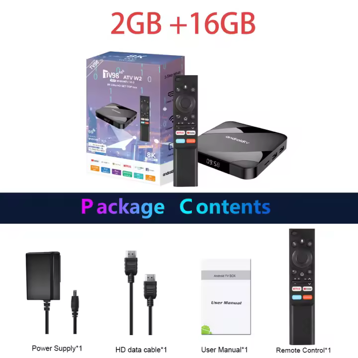 Dispositivo de TV inteligente ATV, decodificador con Android 14, 4GB, 32GB/64GB, Amlogic S905W2, Wifi 2,4G y 5G, reproductor multimedia, 2GB, 16GB, BT, asistente de voz, AV1, 8K - 1