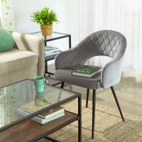Terciopelo, Silla Acolchada con Reposabrazos, Patas de Metal, Diseño Elegante, para Comedor, Sala de Estar, Dormitorio, Cocina, Gris LDC82GY - details 3