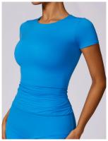 Conjunto de Yoga Sin Costuras para Mujer 2 Piezas Traje de Gimnasio con Top Corto de Manga Corta y Shorts para Correr Ropa Deportiva Activa Material Exterior de Nylon - details 4