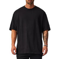 Oversized Loose Half Sleeve T-shirt Mens Dropped Shoulder Cotton Fitness T Shirt Men Summer Gym Bodybuilding Workout Tops Tees - details 2