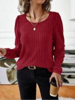 Suéter de Manga Larga para Mujer Jersey Informal a Rayas Verticales, Holgado, Color Sólido, Cuello Redondo, Moda de Otoño 2025 - details 9