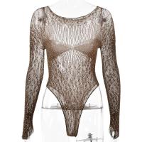 Mameluco Ustado ropa de mujer transparente de manga larga, top, camiseta de diamantes artificiales brillantes, mono de fiesta y club, - details 3