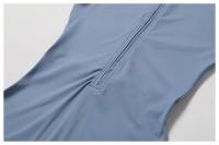 Patrón sólido seco rápido medio del cierre largo de la manga del mono de la yoga de nylon para las mujeres - details 13
