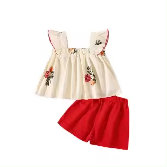 Conjunto de Verano Floral para Bebé Niña 0-3 Años Camiseta Corta y Shorts Estilo Bohemio - 1