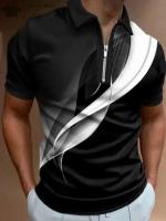 Polo de verano con cremallera para hombre, camiseta de manga corta con cuello con patrón de rayas, camisa de golf holgada informal, camisa Haruku - details 6