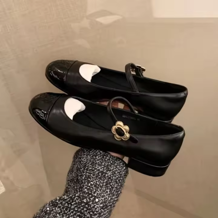 Mercedita pequeña de piel para mujer, otoño e invierno, tacón grueso. - 1