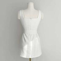 Mini vestido de fiesta Formal con cuello cuadrado elegante para mujer, diseño delgado de cintura coreana, traje sin mangas de verano 2025 - details 9
